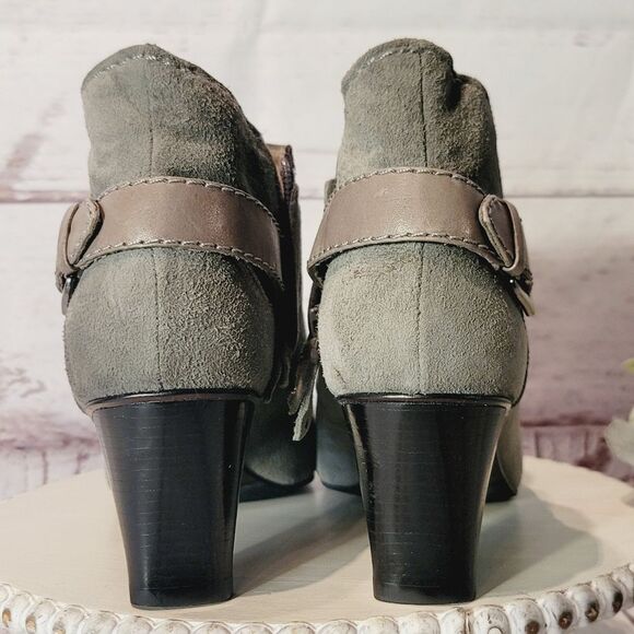Cole Haan Gray Suede Leather Ankle Heeled Buckle Zip Booties Size 9.5B - Picture 14 of 16
